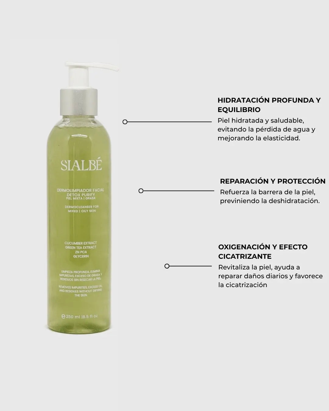 Dermolimpiador Facial Detox Purify de SIALBÉ: limpiador con niacinamida y té verde para piel mixta, grasa o con acné, imagen 3