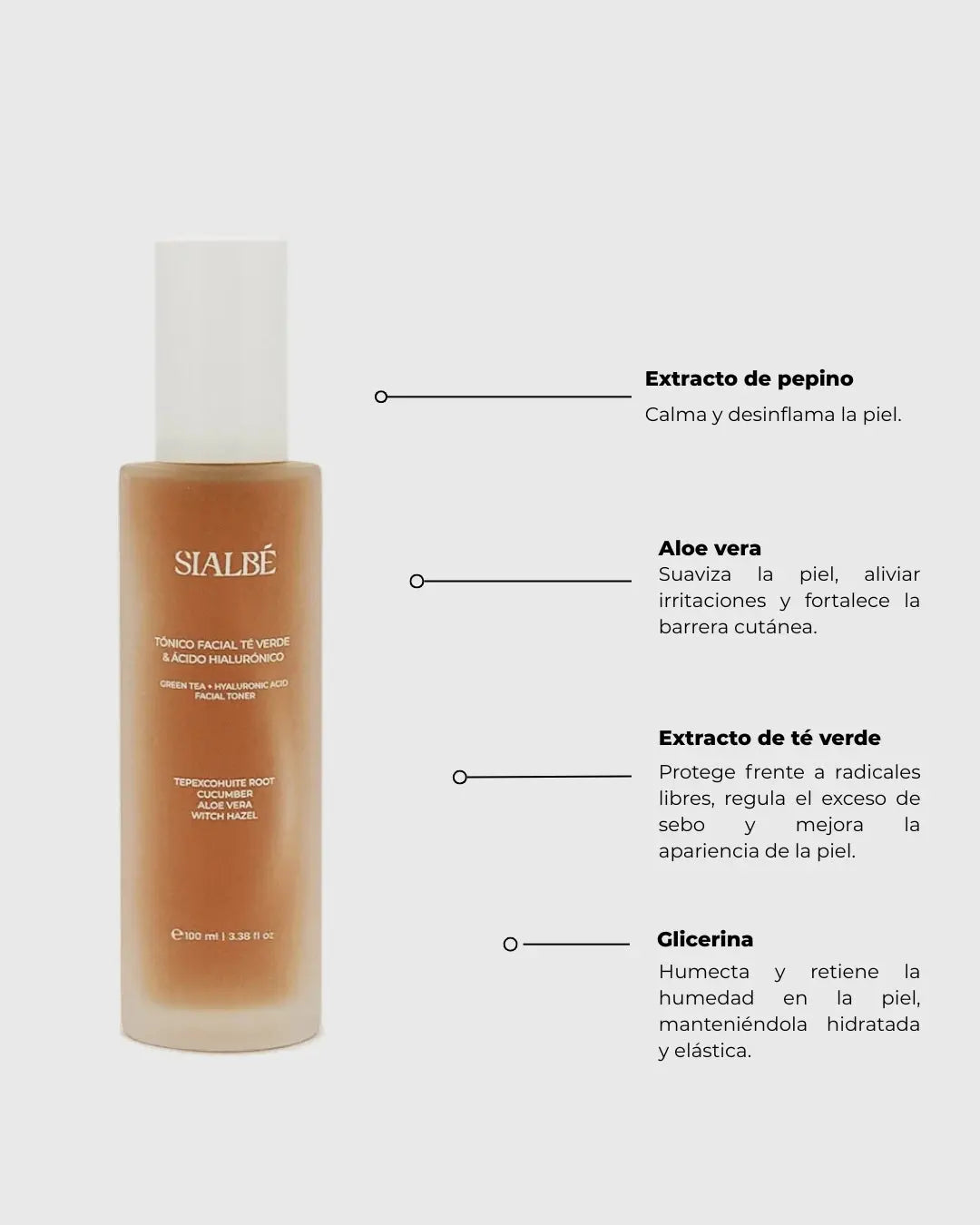 Tónico Facial de Té Verde y Ácido Hialurónico de SIALBÉ, 100 ml: refresca y controla el brillo en piel mixta o grasa, imagen 3