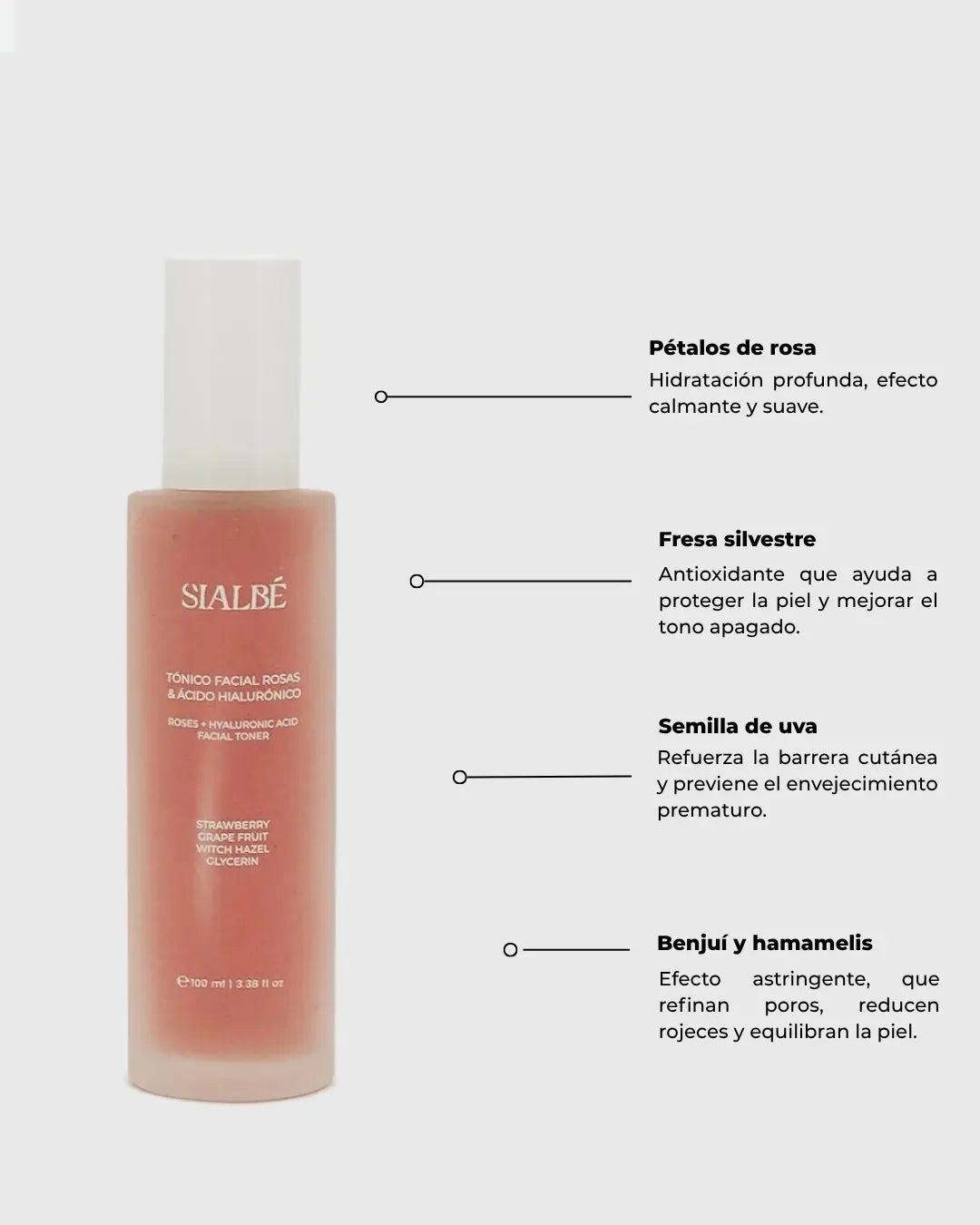 Tónico Facial de Rosas y Ácido Hialurónico de SIALBÉ, 100 ml: equilibra el pH, hidrata y calma rojeces, imagen 3