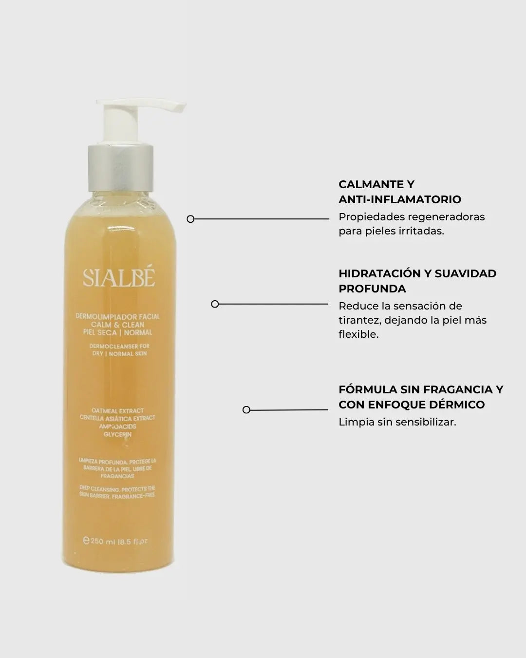 Dermolimpiador Facial Calm & Clean de SIALBÉ: limpiador sin fragancia con centella asiática y avena para piel sensible, imagen 3